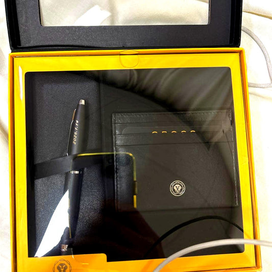 Black Cross ballpoint pen set with matching card case displayed in a gift box