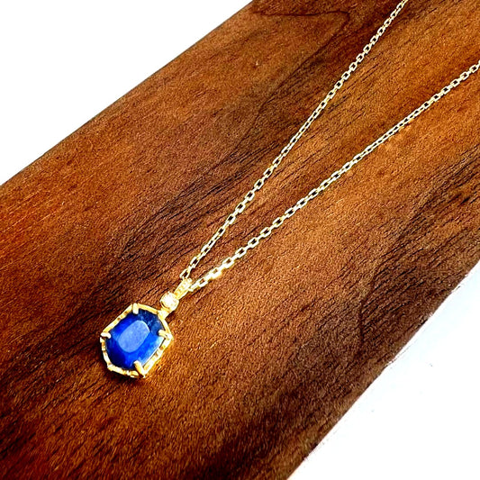 Agate Blue Stone Necklace with diamond pendant on 40 cm K10 gold chain