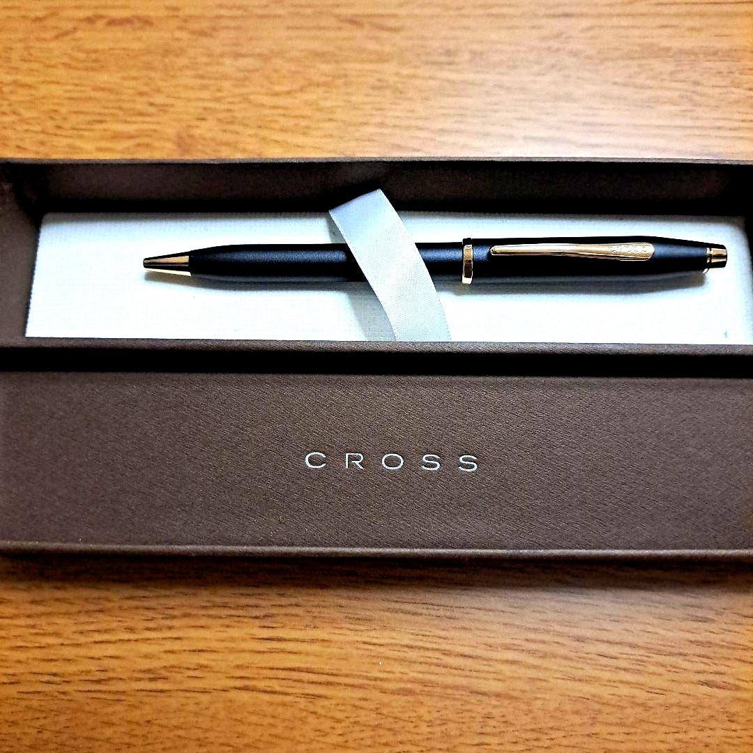 Cross ballpoint pen with matte black finish, 5.3 inches long, unused but tested, no box included