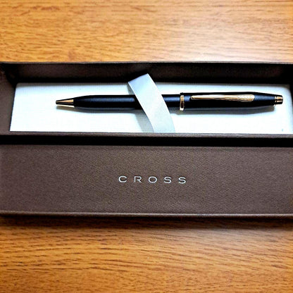 Cross ballpoint pen with matte black finish, 5.3 inches long, unused but tested, no box included