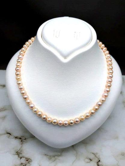 Akoya Genuine Pearl Necklace 6.5-7mm White Pink pearls with silver clasp, 42.3cm length