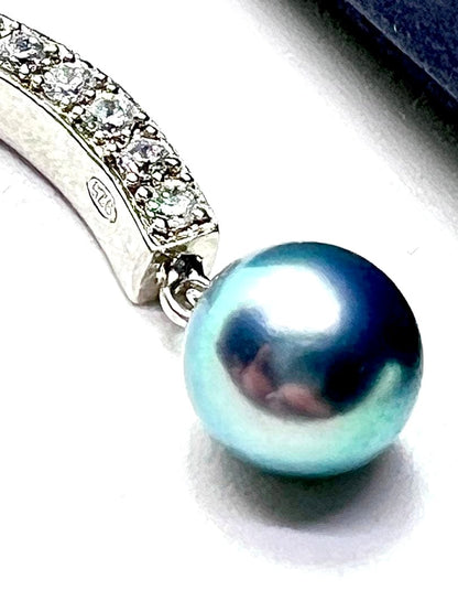 Indigo Blue round Akoya pearl necklace with 8.9mm pearls on Silver 925 chain with Vatican clasp