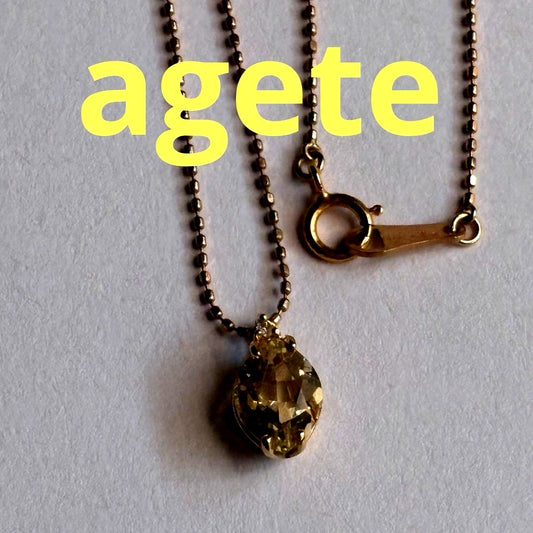 agete K10 Lemon Quartz necklace in pink gold with small diamond charm on 40 cm chain