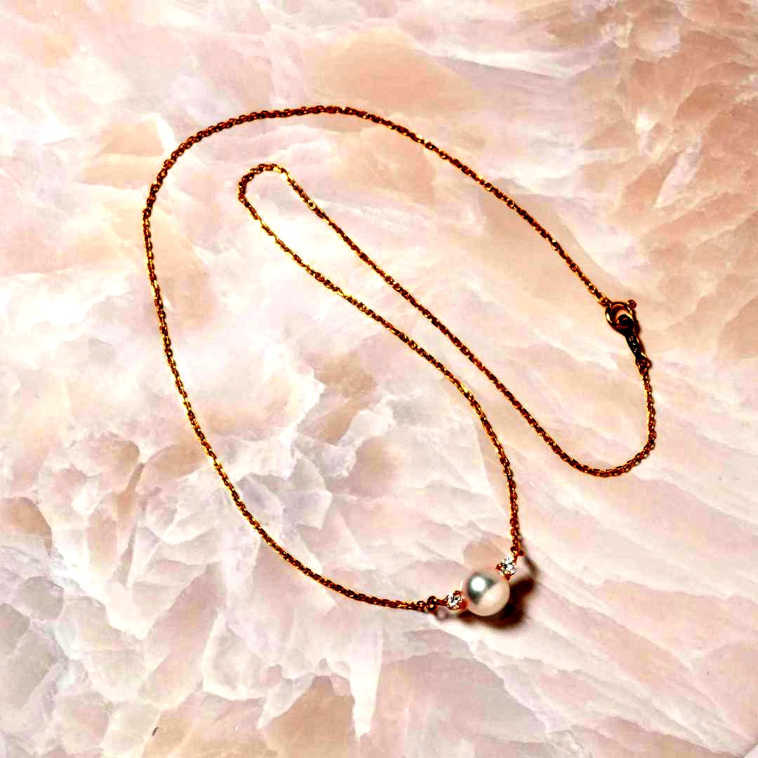 MICIMOTO pearl diamond necklace with 7.8mm pearl on 41cm K18 yellow gold chain