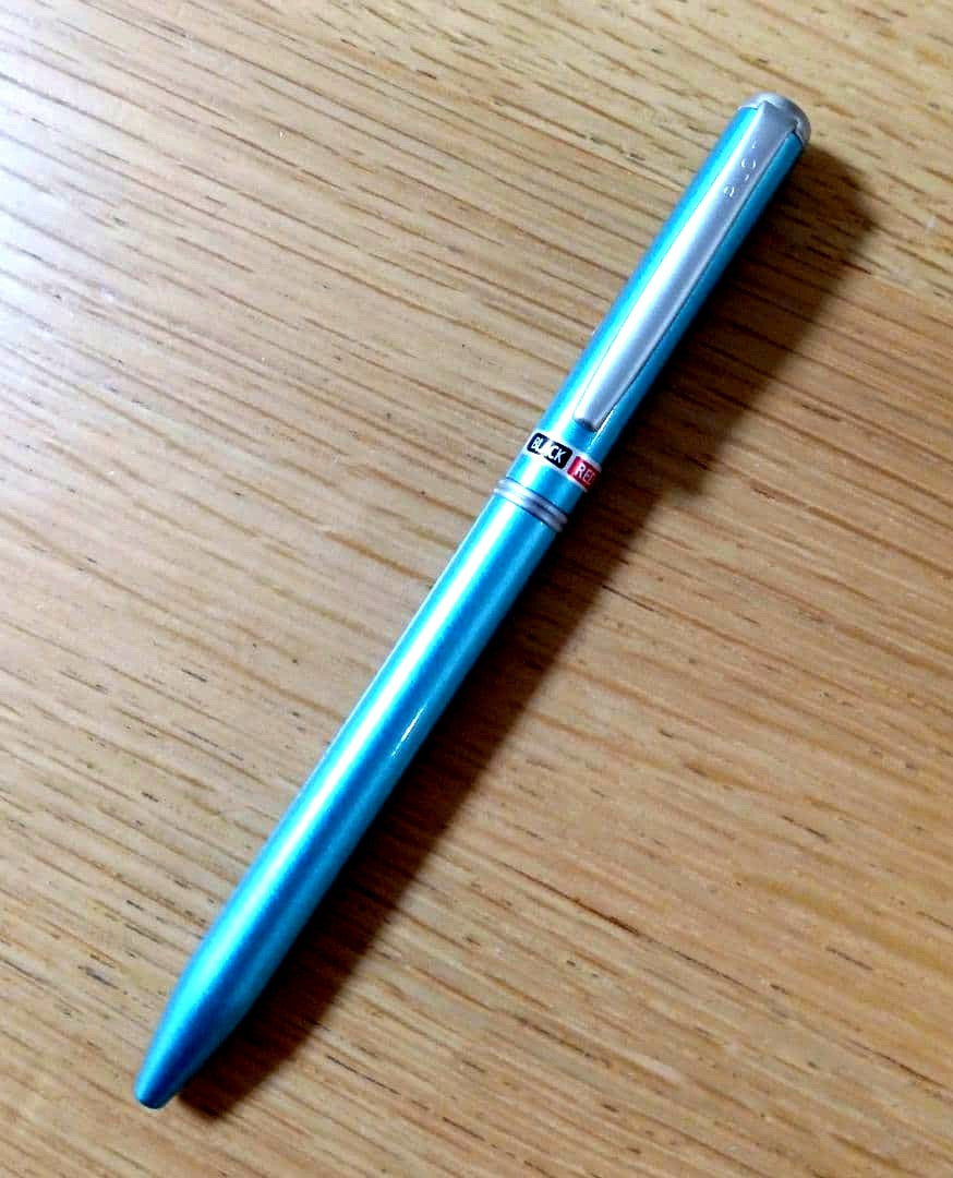 Pilot BKT-1SR-SL rotating 2-color ballpoint pen with oil-based ink in light blue barrel featuring black and red fine tips