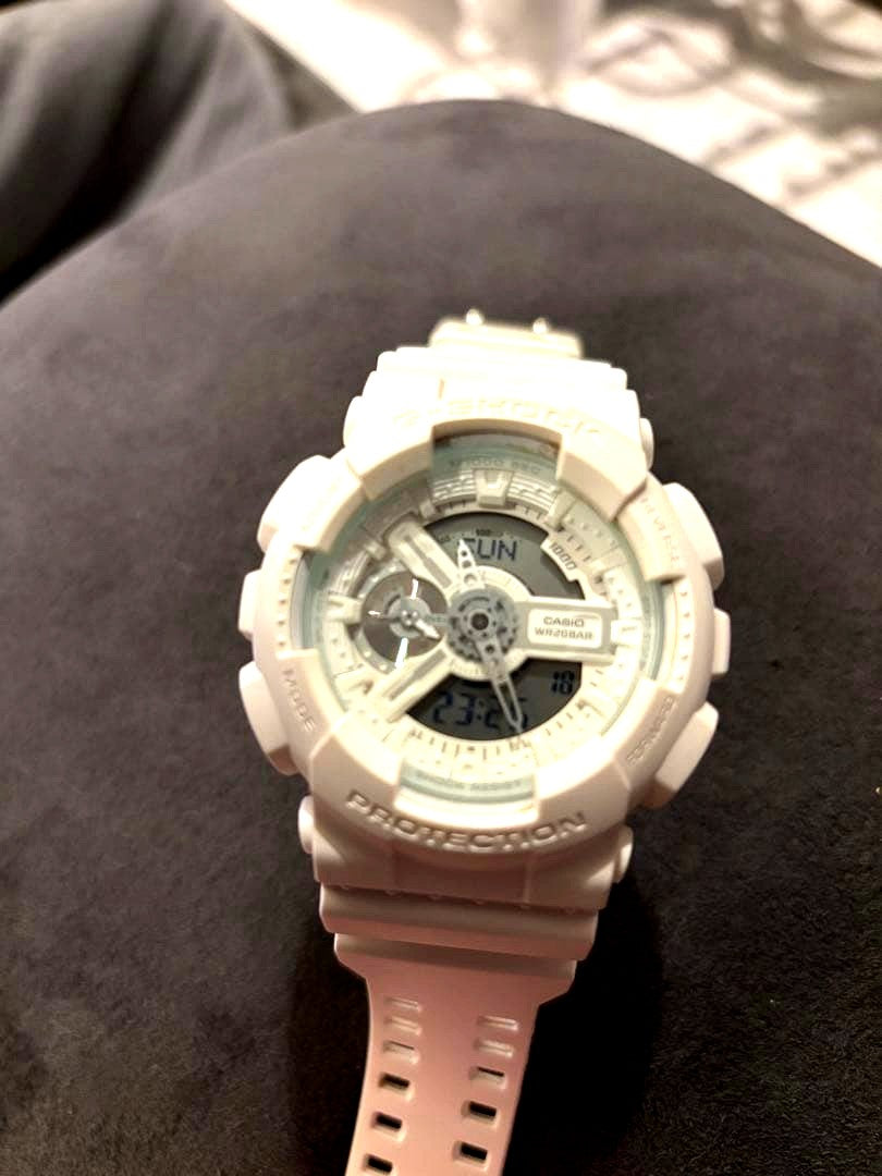 G-Shock G-A110MW-7A white analog-digital watch with resin strap and shock-resistant design