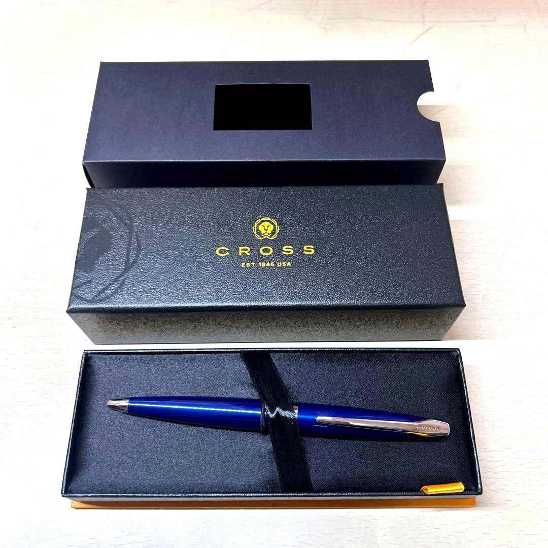 Brand new unused Cross blue ballpoint pen with metal body and original box