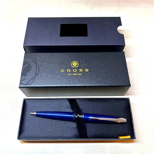 Brand new unused Cross blue ballpoint pen with metal body and original box