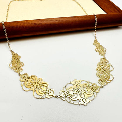 Agete Transparent Plate Necklace in silver material with gold color, 2.6 cm top length on 50 cm chain