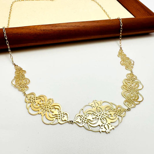 Agete Transparent Plate Necklace in silver material with gold color, 2.6 cm top length on 50 cm chain