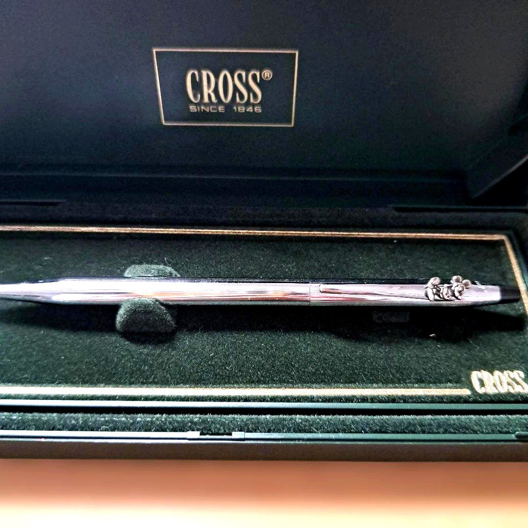 CROSS brand metallic ballpoint pen featuring Mickey Mouse design with metal body and included dedicated case