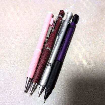 Set of 4 Pilot Platinum mechanical pencils including S30, 2020 0.3, PRO-USE 05, and PRO-USE 171 models
