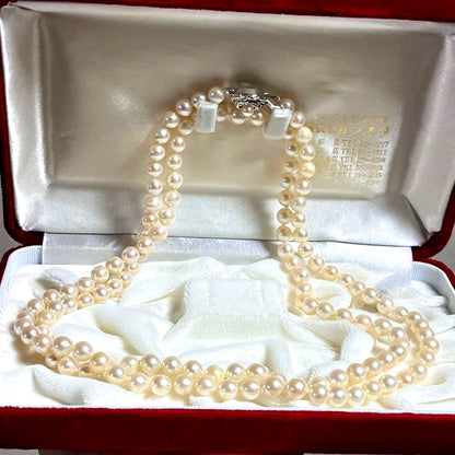 Akoya Pearl long necklace with 6mm white pearls measuring 92 cm in length