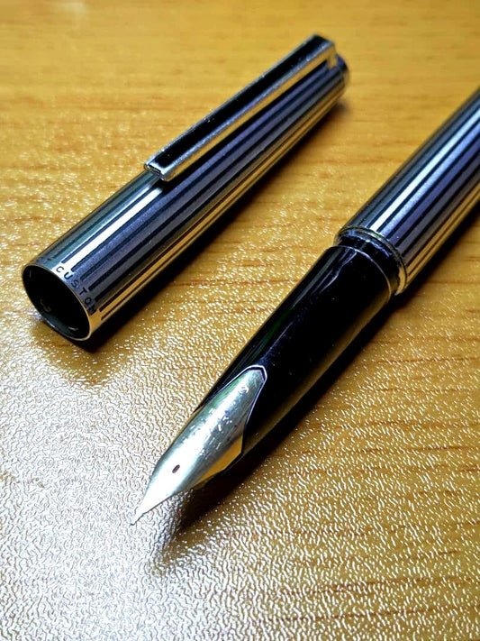 PILOT CUSTOM 18K-WG Fountain Pen Model H872 with fine tip and stripe pattern in used condition