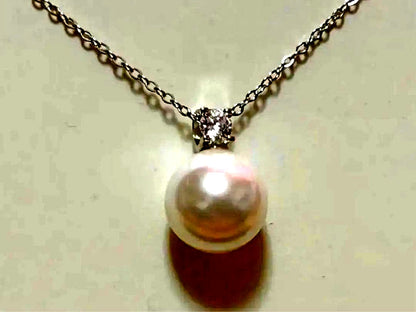 Honsha Pearl Akoya white 10mm pearl necklace with S925 silver clasp coated in K18 gold and CZ diamond accents