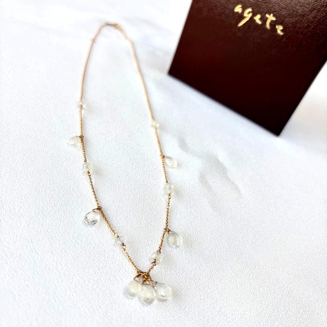 Agete K10 necklace featuring a royal blue moonstone pendant on a 45 cm chain