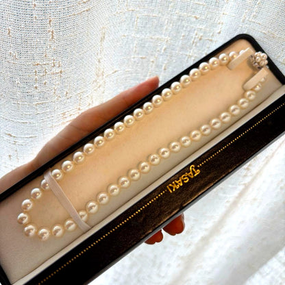 TASAKI Pearl Necklace 8.4mm with pearl decorated clasp and 40 cm length