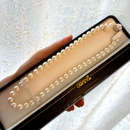 TASAKI Pearl Necklace 8.4mm with pearl decorated clasp and 40 cm length
