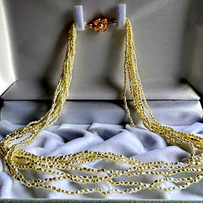 K14 Akoya pearl mugwartless bead necklace with 8 strands and K14 pink gold clasp, 43 cm length