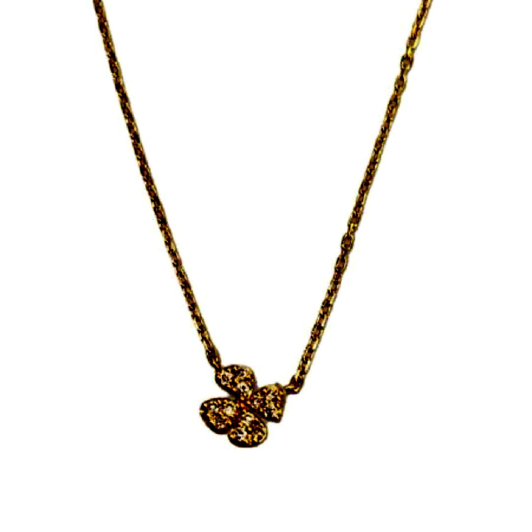agete K18 gold necklace featuring a diamond clover pendant on a fine chain