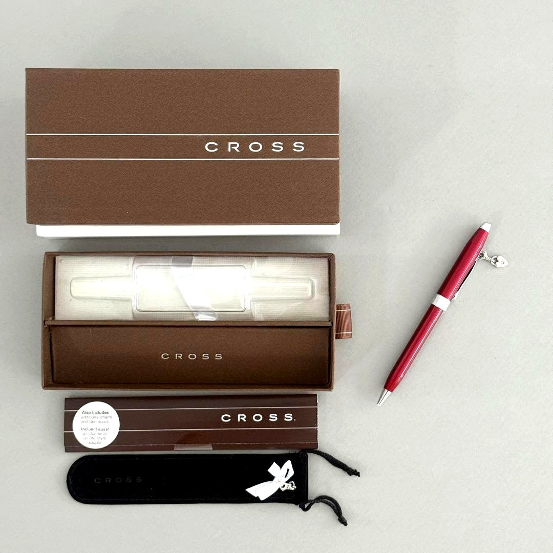 Cross Sensament Scarlet Red Model AT0412-3 oil-based pen with heart-shaped charm and original box