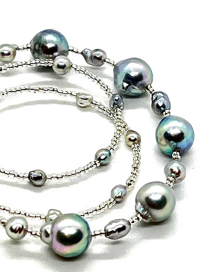 Akoya pearl necklace with 8-10 mm pearls, small baby pearls, Italian gold foil, and Venetian glass parts