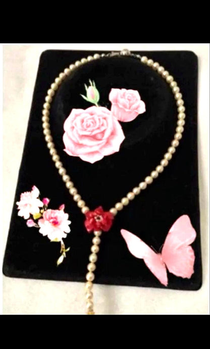 Akoya pearl flower coral necklace with 7mm pearls and 2.7cm rose pendant on 42cm chain