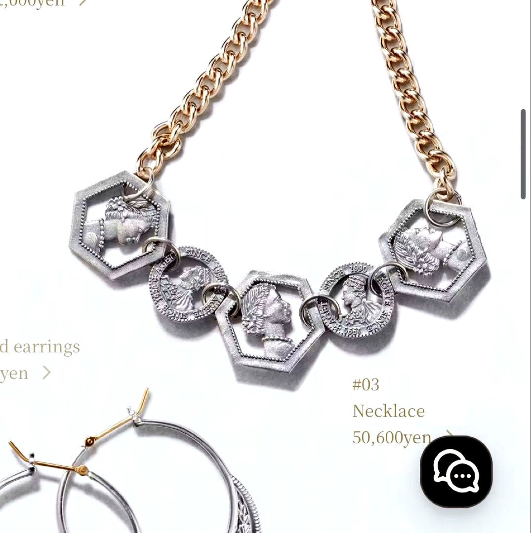 Silver plated Agat Coin Motif Necklace with a 49.5 cm length displayed on a white background
