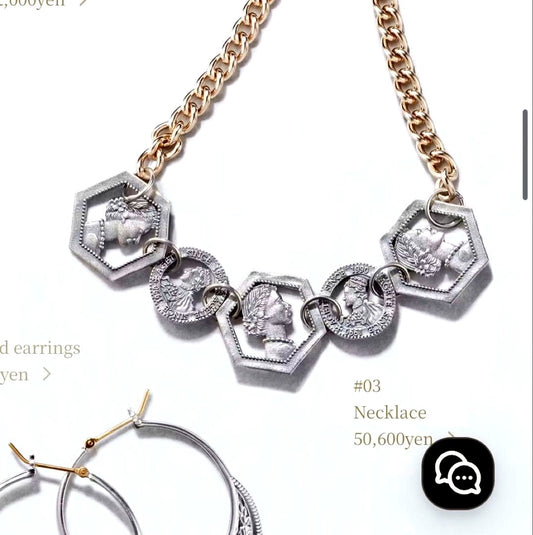 Silver plated Agat Coin Motif Necklace with a 49.5 cm length displayed on a white background