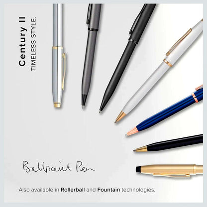 Cross Century II Pearl White Lacquer ballpoint pen with centered ring displayed in premium gift box