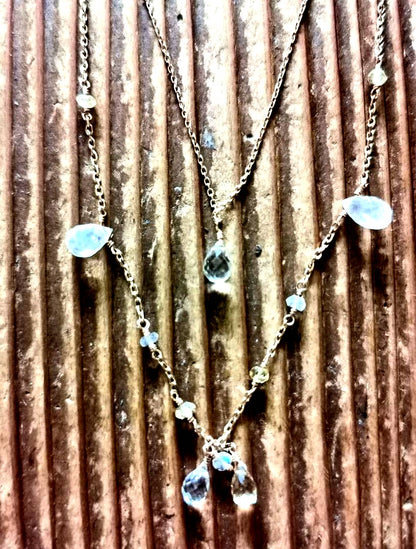 Agatte K10 Yellow Gold Necklace featuring Blue Moonstone and Lemon Quartz with adjustable chain