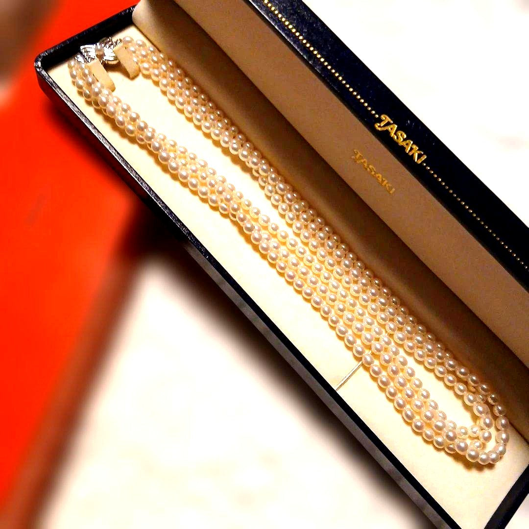 TASAKI White Pearl 3-Row Necklace featuring three rows of 4mm baby white pearls at 42cm length