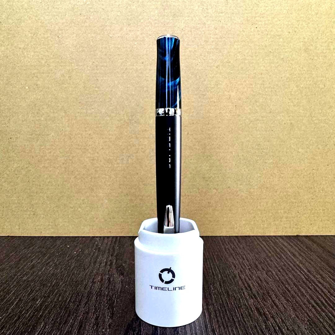 PILOT TIMELINE ballpoint pen in black blue marble color with rotating push mechanism and marble pattern grip on stand