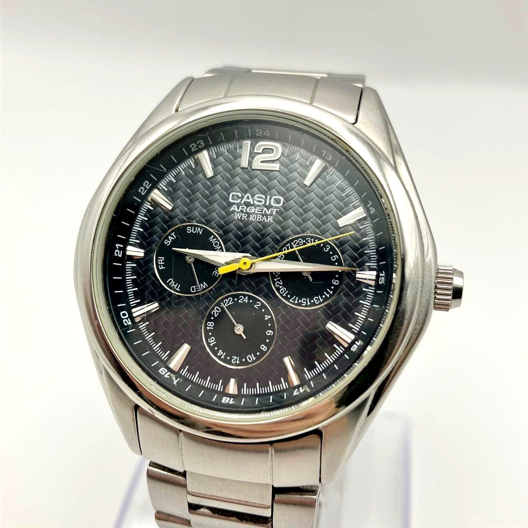 Casio Argento WR Black Watch for Men with silver case and black dial model ARGENT WR
