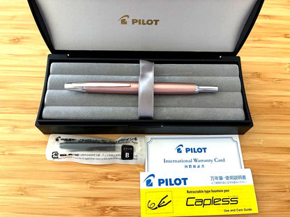 PILOT Capless Fountain Pen Desimo M in Champagne Pink with medium nib and included accessories