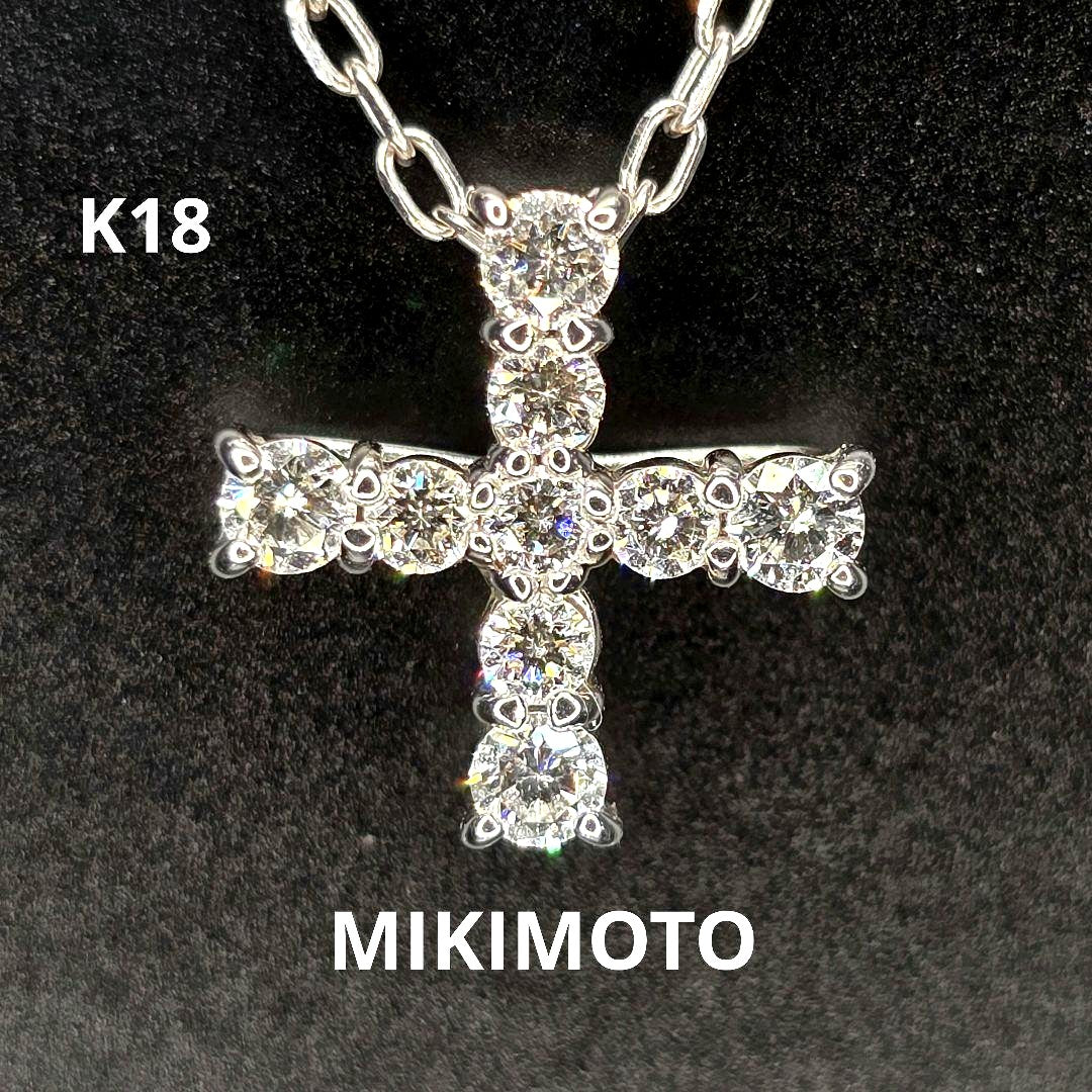 Mikimoto K18 white gold cross-shaped diamond necklace with 41.5 cm adjustable chain