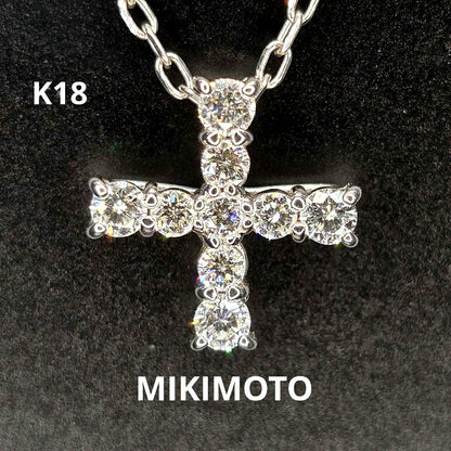 Mikimoto K18 white gold cross-shaped diamond necklace with 41.5 cm adjustable chain