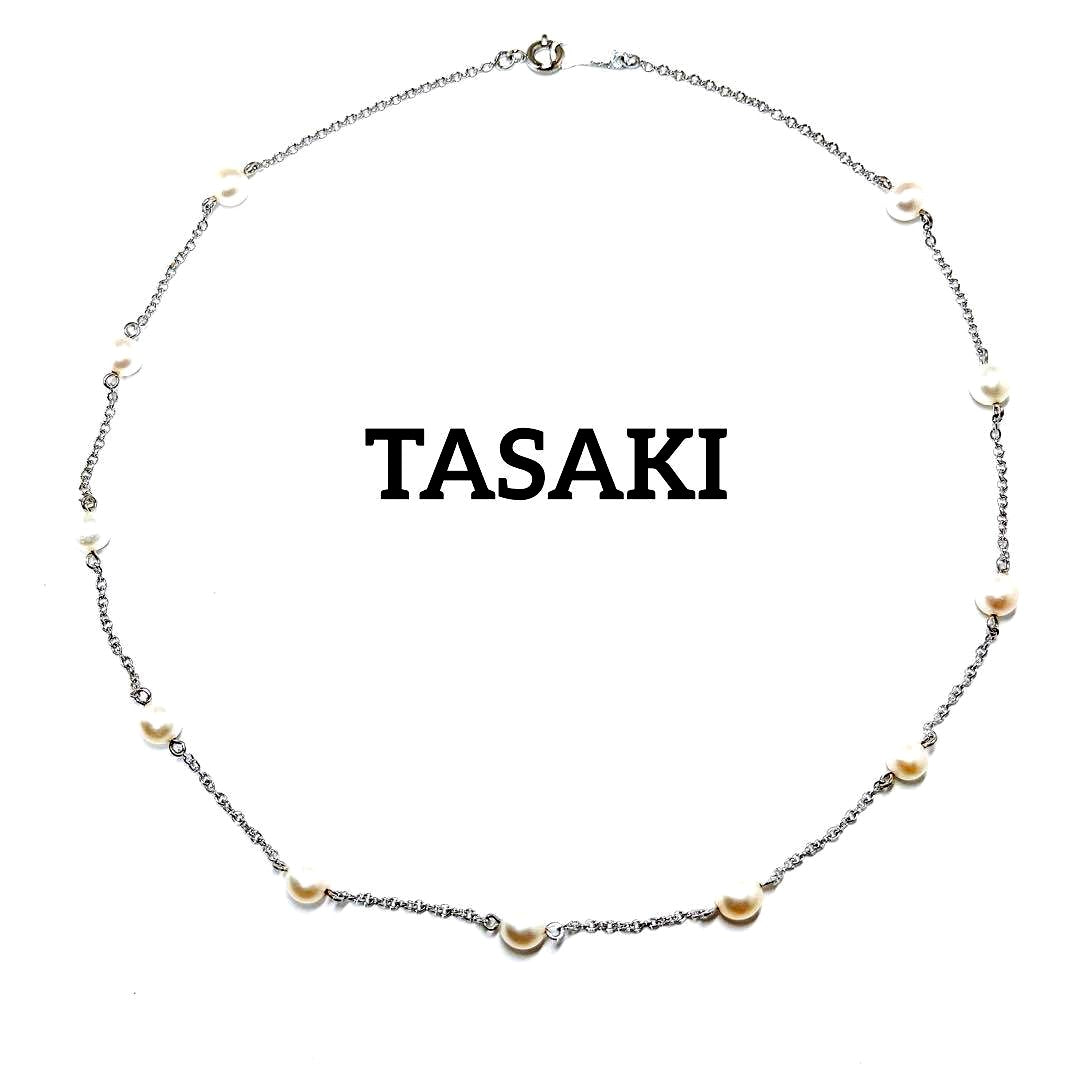 Tasaki Pearl Station Necklace made of Silver 925 with 5.0-5.4mm pearls and 39.5cm chain