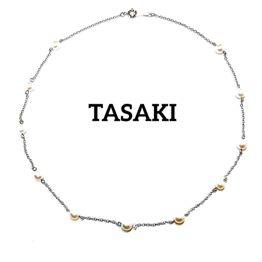 Tasaki Pearl Station Necklace made of Silver 925 with 5.0-5.4mm pearls and 39.5cm chain
