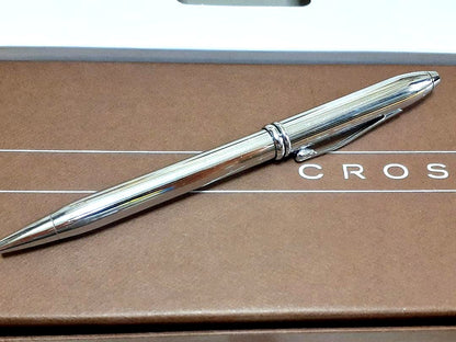 Silver CROSS ballpoint pen body with glossy finish and engraved name imported from Japan