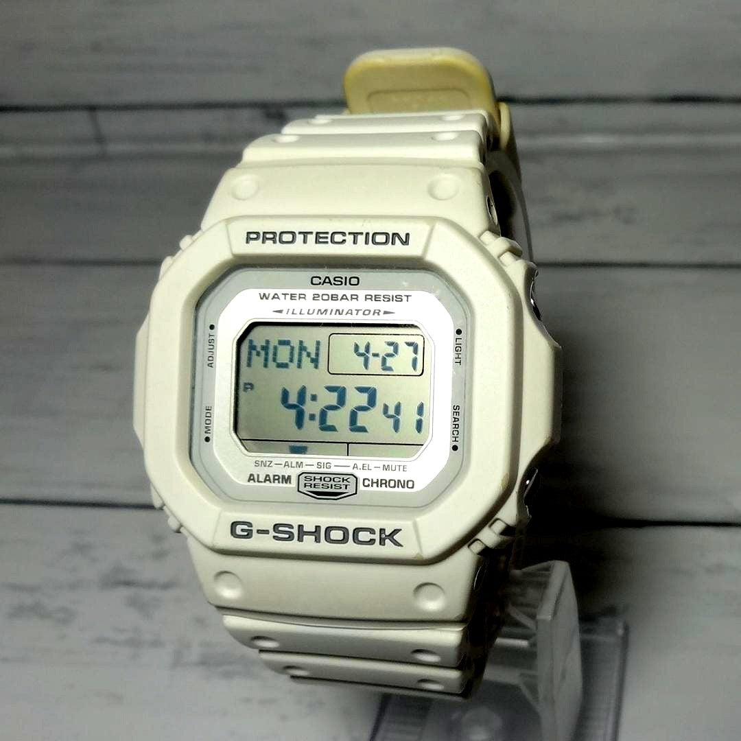 Casio G-Shock DW-5600P white square shock resistant watch with digital display and white strap