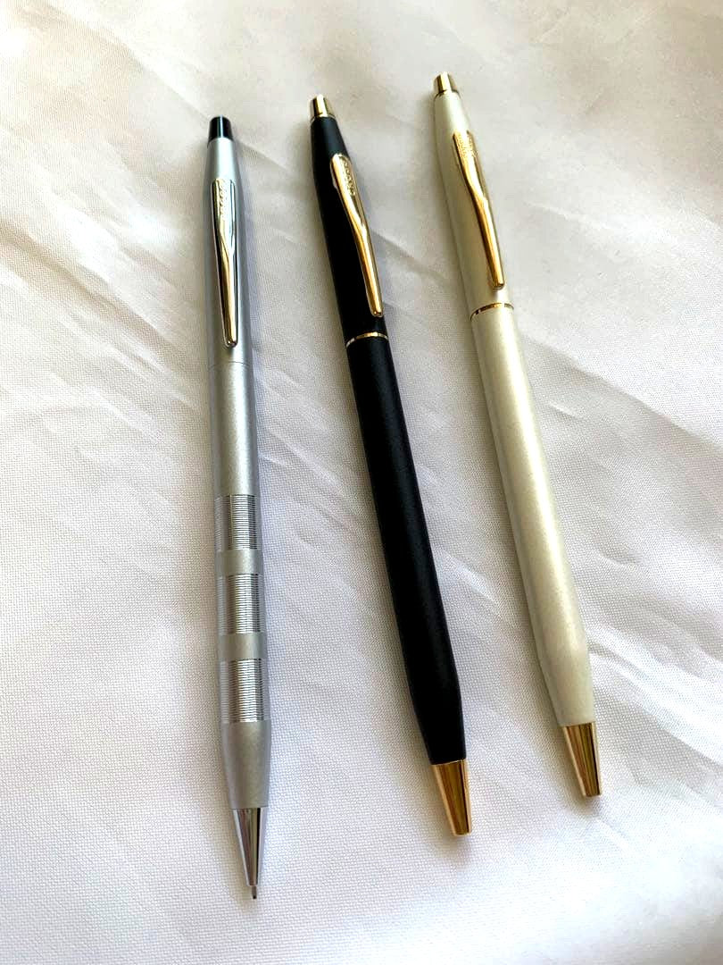 CROSS ballpoint pen set with two pens in black and white and one silver mechanical pencil