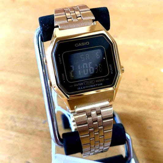 Casio LA680WGA-1B men's gold and black quartz watch with classic design and black strap