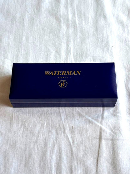 Waterman silver ballpoint pen and mechanical pencil set with stainless steel finish and included case