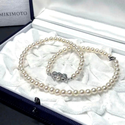 Mikimoto pearl necklace with 5.0-5.5mm Akoya pearls and M charm, 38 cm length
