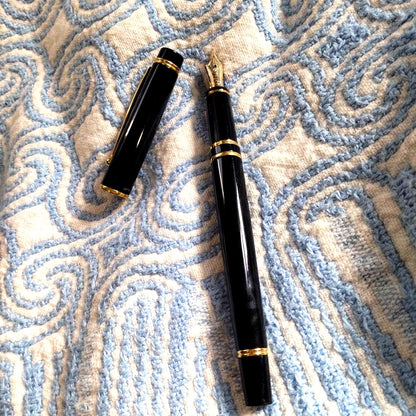 Black Pilot Fountain Pen shown with cap on, used condition