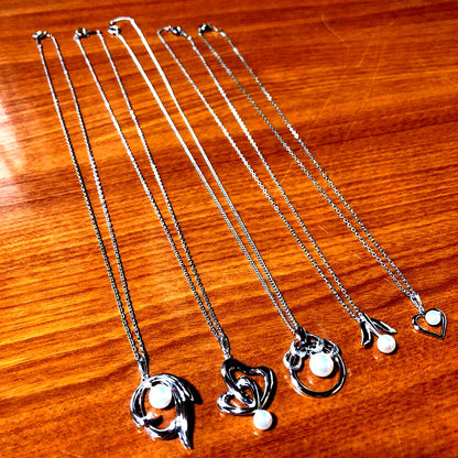 Mikimoto Pearl Necklace Silver Heart Choker with five delicate chains and silver heart pendant featuring small pearls