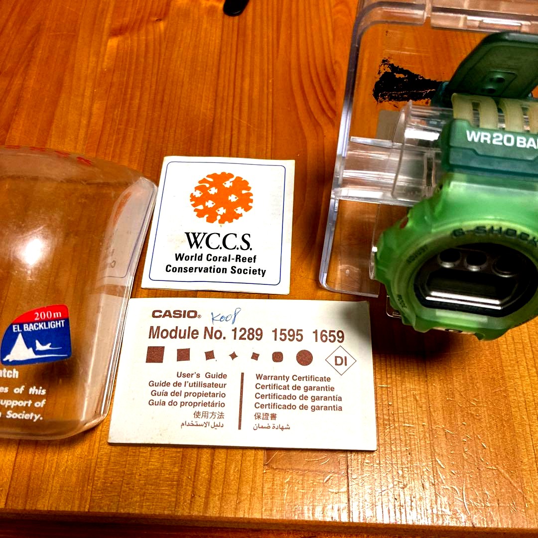 Casio G-Shock WCCS DW-6900WC-2AT limited edition watch showing front view with aged signs