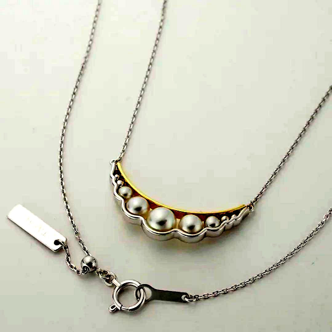 TASAKI Liquid Sculpture Necklace with pearl, K18WG and K18YG metals, 47cm adjustable length