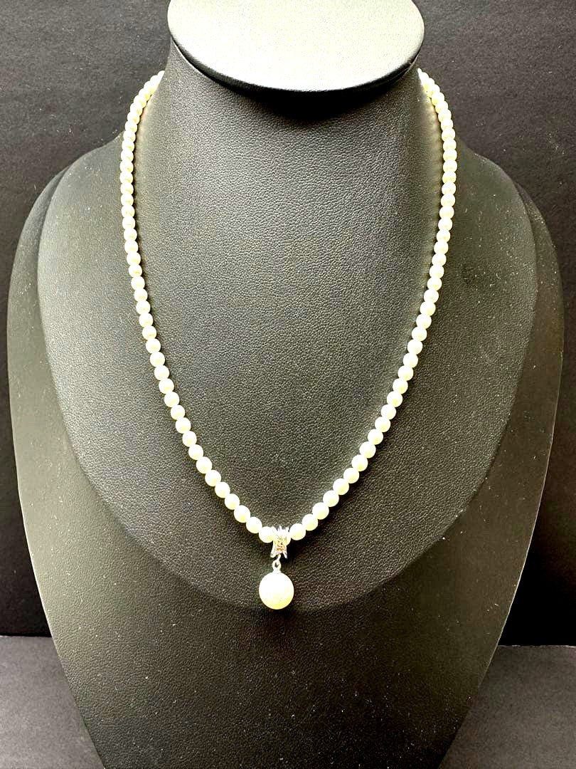 TASAKI pearl diamond necklace with 0.01ct diamond in 18K white gold, 42cm length
